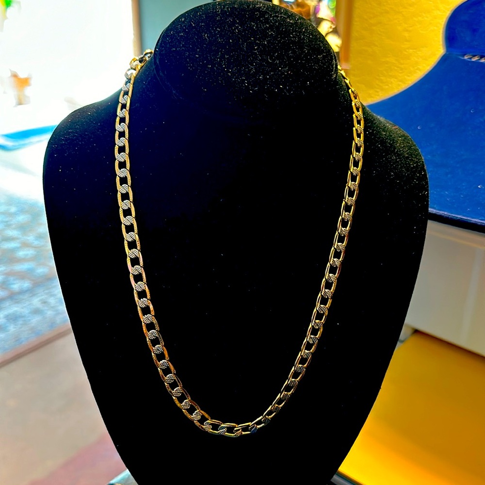 Designer 18k gold and sterling chain link necklace